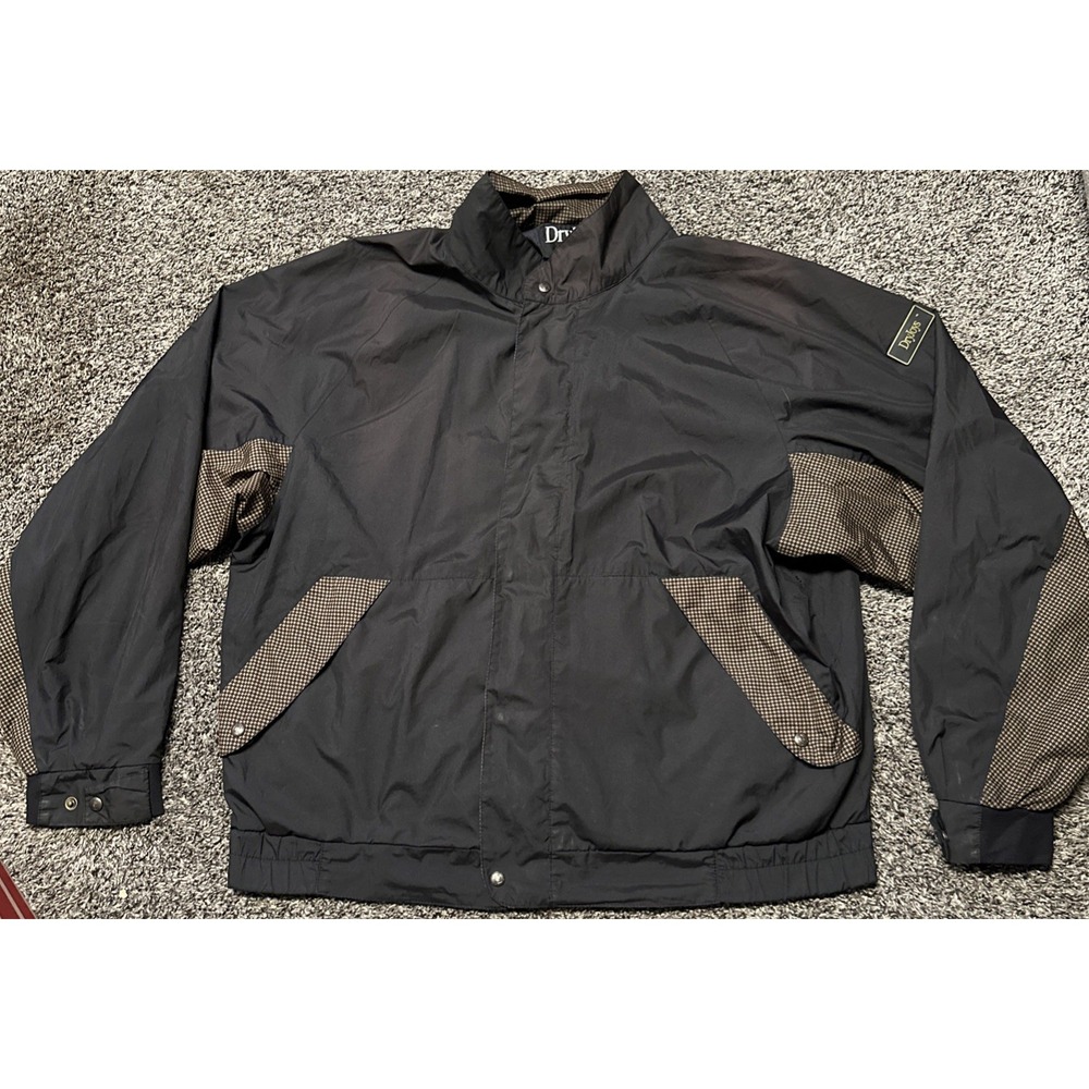 FootJoy DryJoys Rain Jacket XL Black Brown Houndstooth Golf Windbreaker SUNFADED